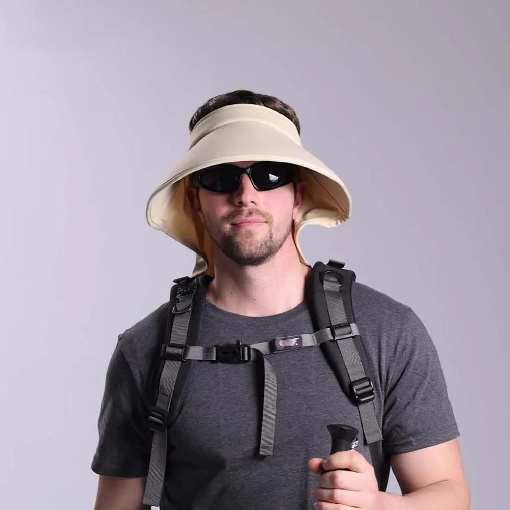 

Foldable Wide Brim Summer Men Visor Cap Breathable Ice Silk Mountaineering Cap UPF50+ Neck Protection Hiking Bucket Hat Outdoor