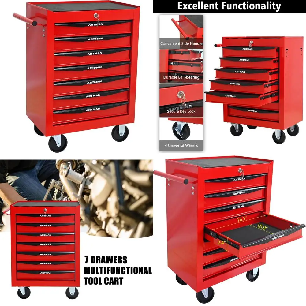 Многофункциональный ящик для инструментов на колесиках с 7 ящиками, сверхмощная тележка для инструментов на колесах, органайзер для хранения для мастерской и склада