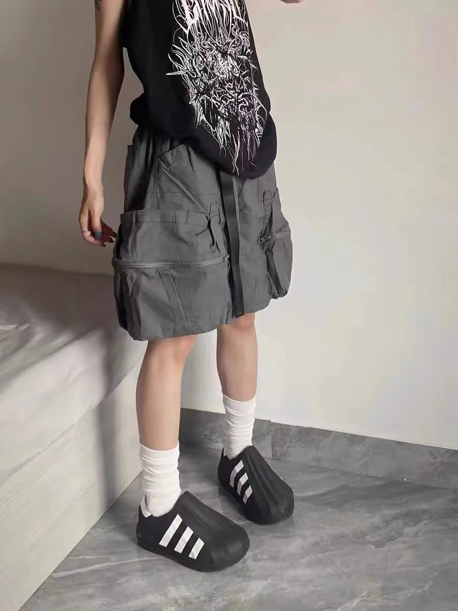 

Retro American Waed Zipper Functional Sle Men's orts Casual Loose Fit Five-Quarter Length Workwear Summer Trend Brand