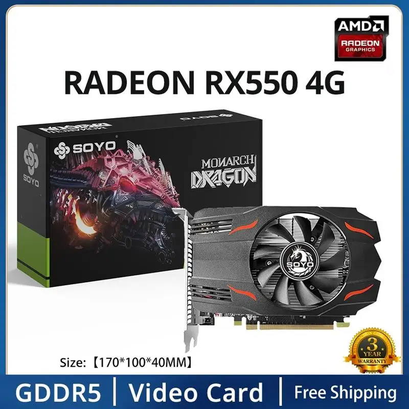 To AMD GPU Radeon RX 550 4G GPU GDDR5 14nm Computer PC Gaming Video HDMI-compatible DP DVI 128Bit Graphics Card