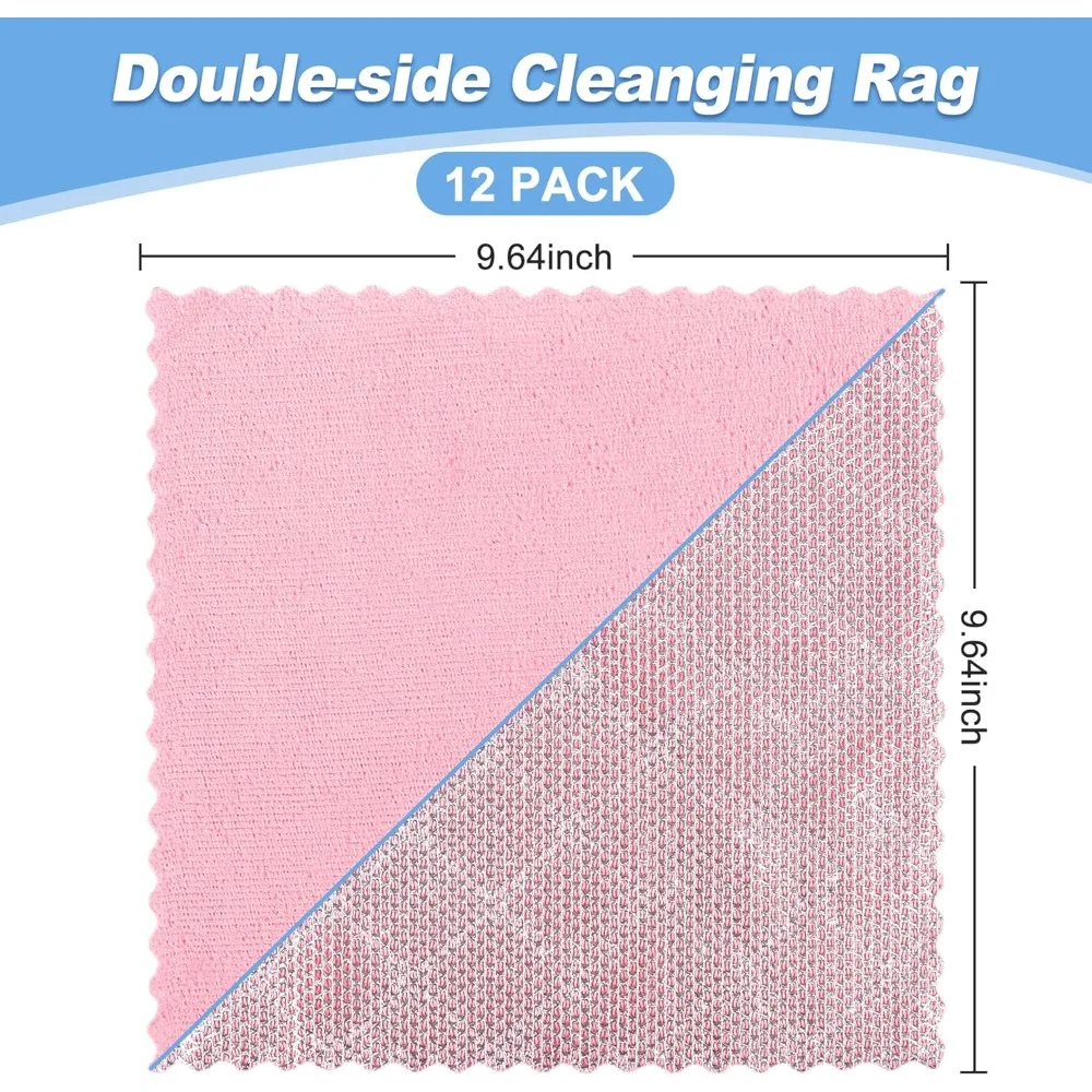 عرض ساخن - 12 قطعة من خرقة غسيل الأطباق متعددة الأغراض مقاس 9.64 × 9.64 في قماش أطباق سلكي غير سكارتش للفولاذ المقاوم للصدأ باللون الوردي الرطب والجاف #4