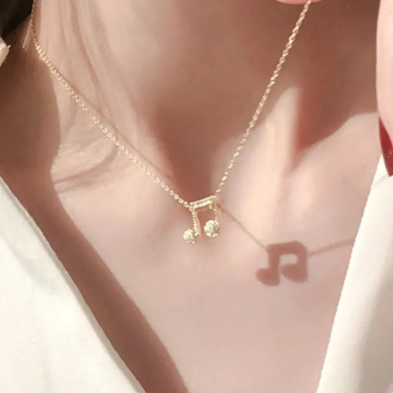 Simple Musical Note Gold Color Cubic Zirconia Clavicle Chain Necklace For Women Girls Dainty Korean Jewelry Gifts SN2363