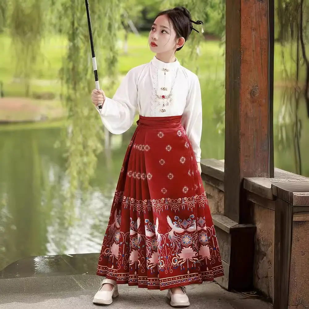 Children's horse face skirt girls' autumn and winter Chinese style set little girls' Ming style Tang style and Chinese hanfu