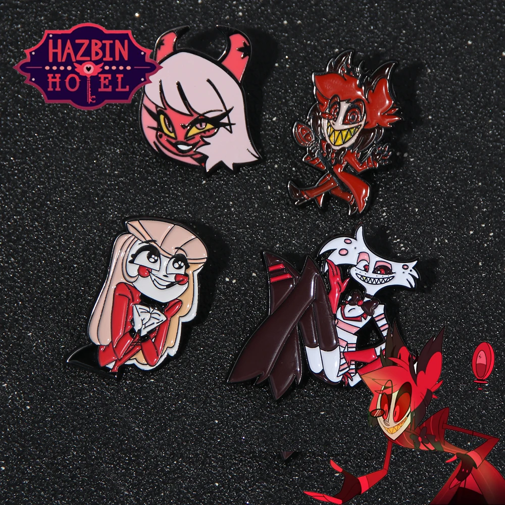 Anime Hazbin Hotel Brooch Enamel Brooches Devil Lucifer Happy Inn Ange Badge Pin Cosplay Props Fans Gift Men Women Jewelry