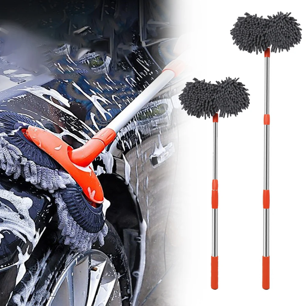 Roof Window Cleaning Maintenance Double Brush Head Rotating Auto Accessories Three-Section Telescopic Auto Supplies Car Wash Mop