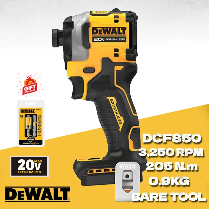 

DEWALT Cordless Impact Driver Kit 20V DCF850 Brushless Motor 1/4-Inch Electric Screwdriver 205NM Wirless Rechargeable Power Tool