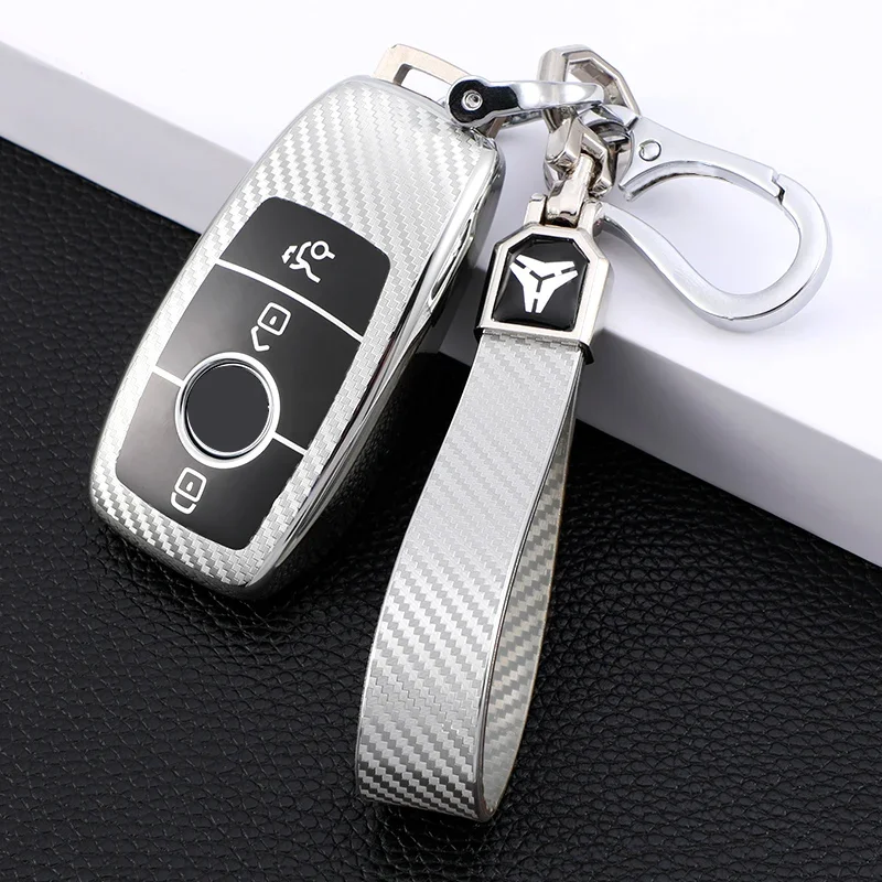 TPU Carbon Fiber Car Smart Key Case Cover for Mercedes Benz 2017 E Class W213 2018 S Class Bag Protective Shell Fob Protector