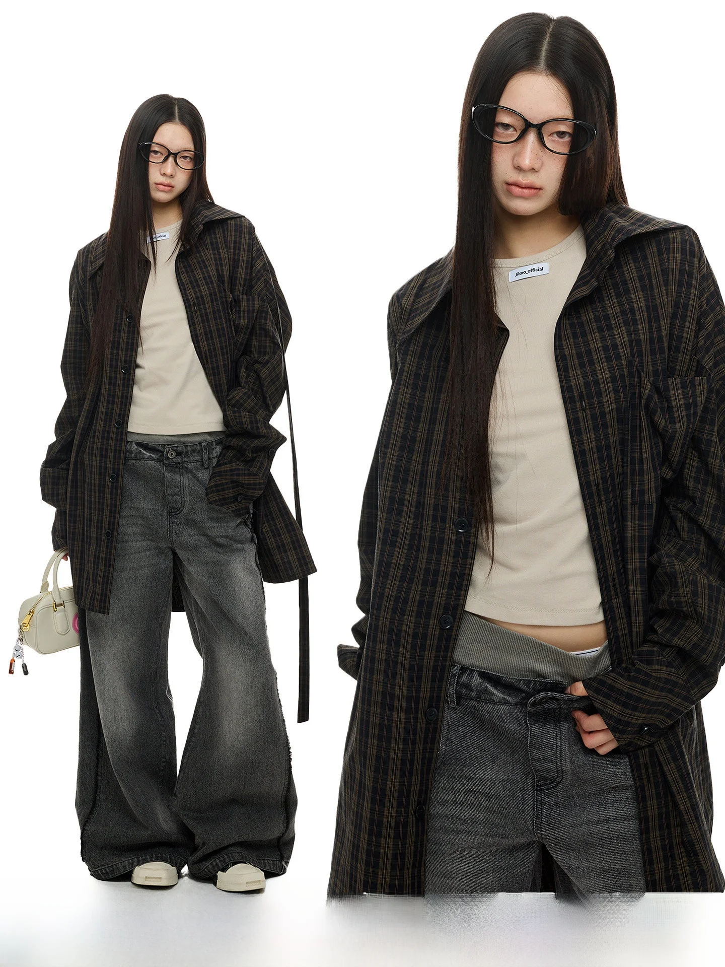 

JIKOO Deprive Fragment Long Cheered irt Collar Women's Outerwear Cotton Breathable Button up Casual Original Design