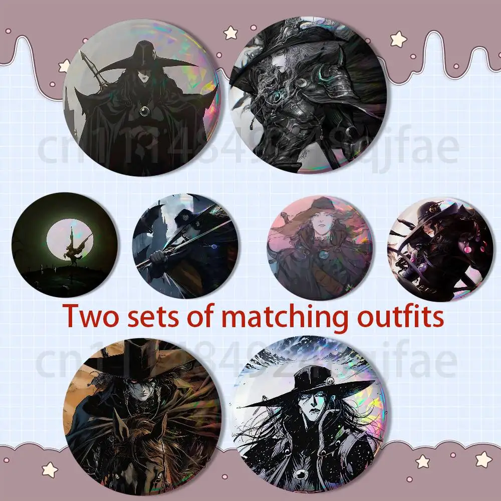 Dhampir V-Vampire Hunter D 2 piece set Pins Creativity Printed Pictures Text Metal Lapel Badges Brooches Jewelry Gift