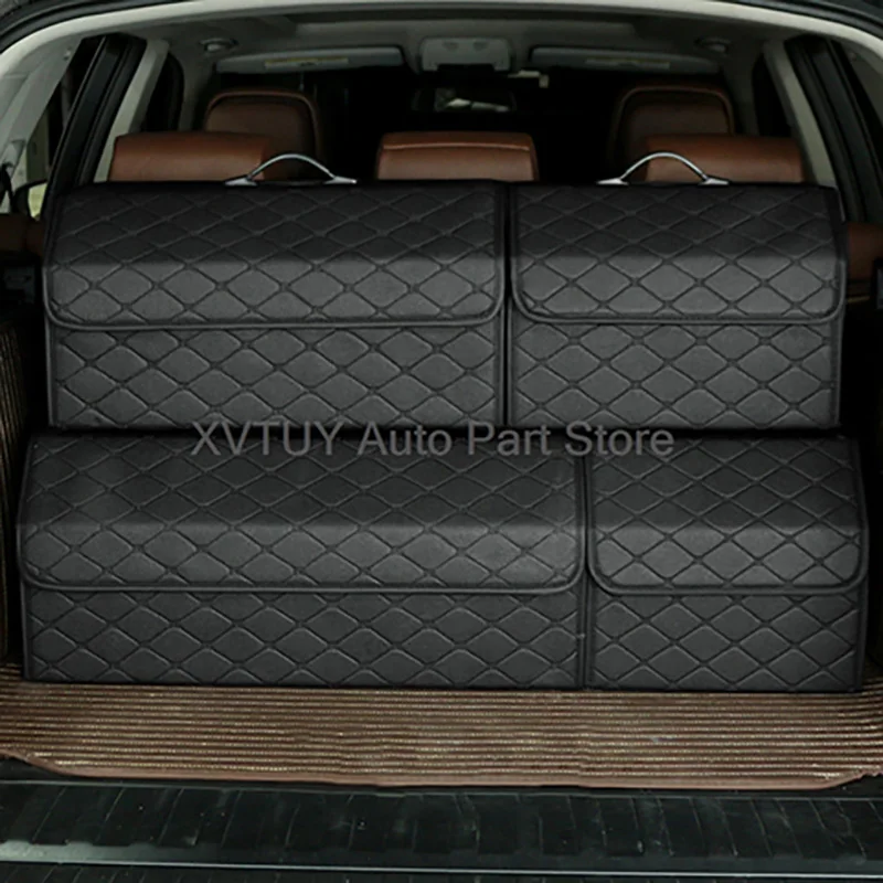 

Car Trunk Organizer Leather Foldable Multi Compartment Storage Box With Dividers For Auto Rear Tidying Waterproof Durable Big