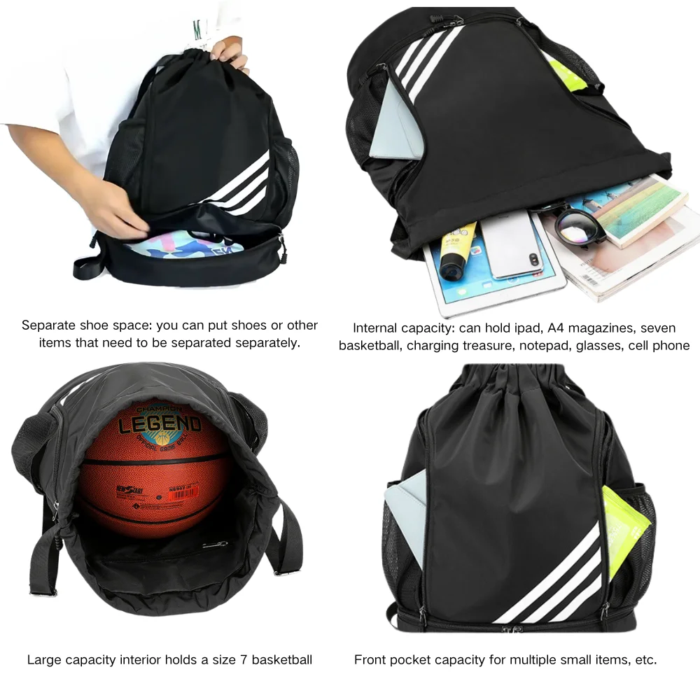 Outdoor Waterproof Oxford Sports Backpack with Shoe Compartment -Lightweight Gym Bag for Basketball Yoga Travel Hiking Men Women