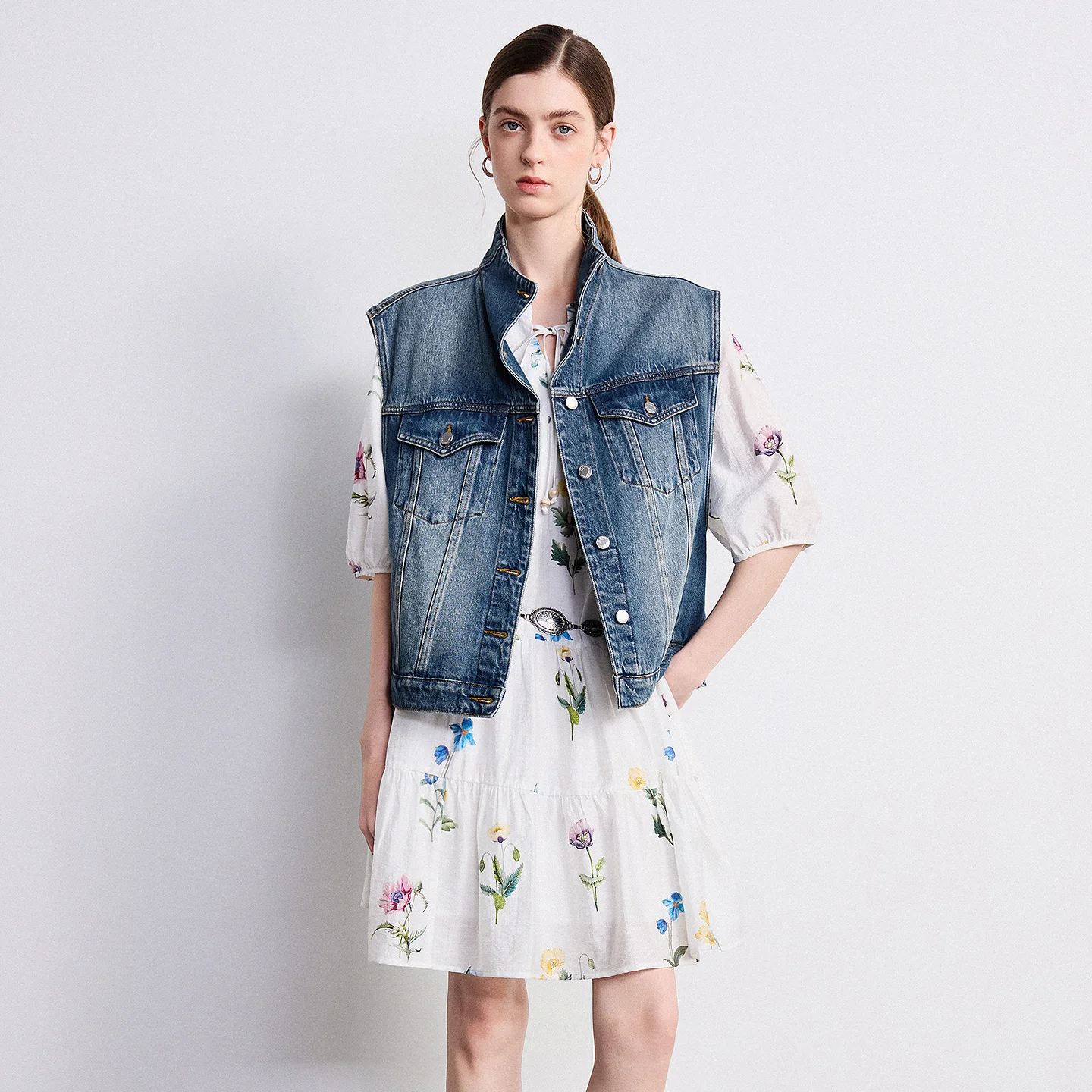 TOYOUTH Women Casual Dress 2026 Summer New Lyocell Linen Floral Pattern Puff Sleeve Vacation Mini Dress