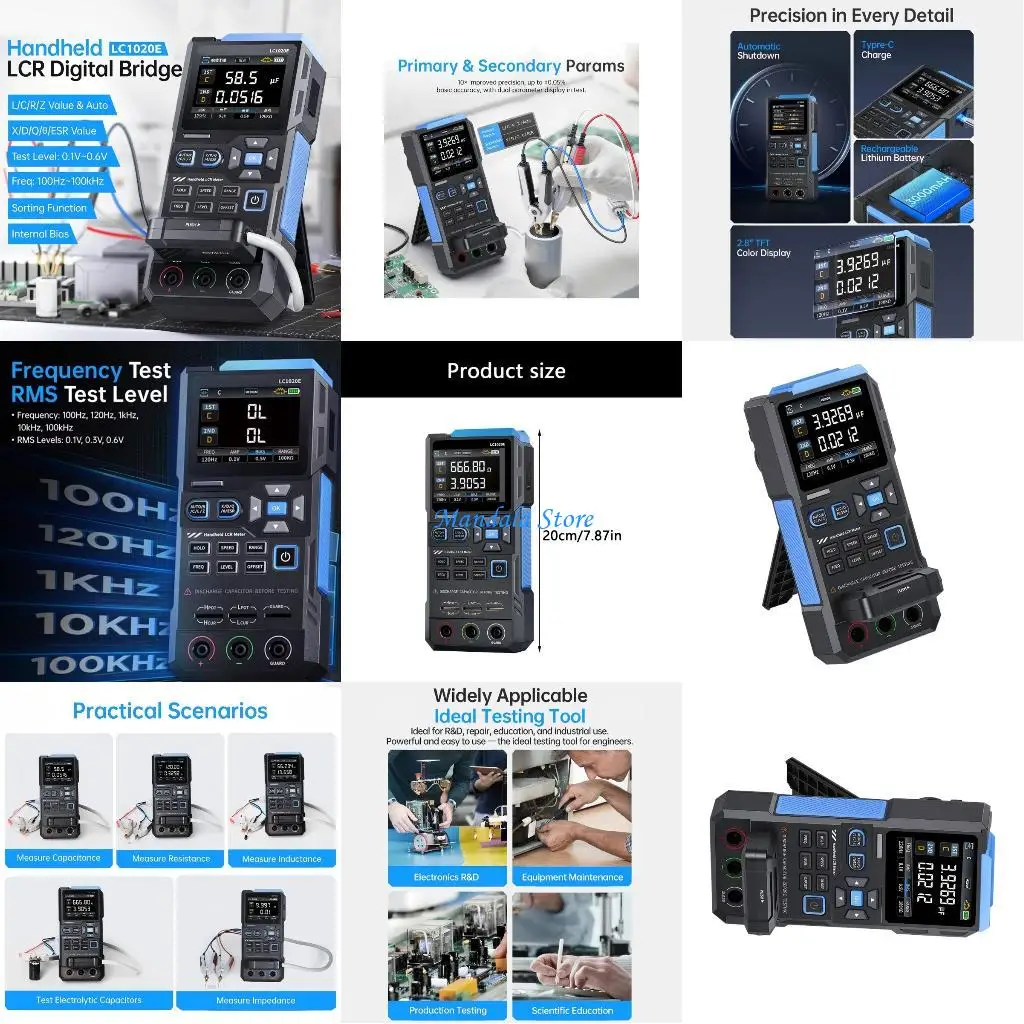 

U2JC Handheld Component Analyzers Compact Digital Bridge Meter Multiple Frequency Testing Double Test Port for Industrial Use