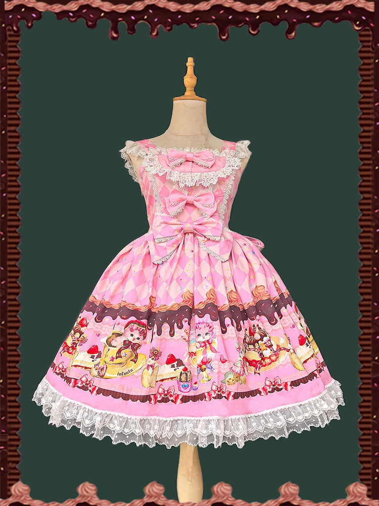 

- Cream Meow - Sweet Lolita JSK, Cat Print by Infanta