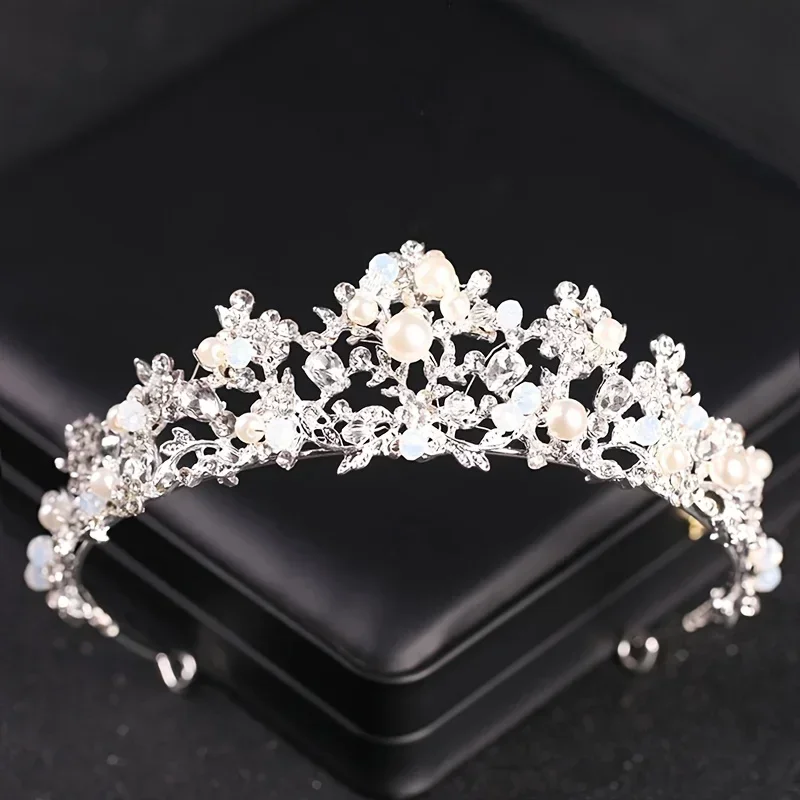 Silver Color Crystal Pearl Tiaras And Crowns Headband Rhinestone Hairband Bride Hair Accessories Women Wedding Hair Jewelry