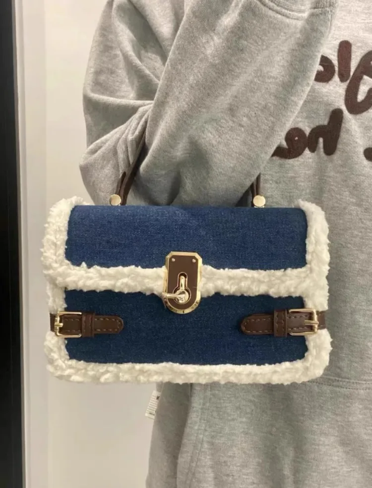 Bags for Women New Fluffy Patchwork Luxury Design Shoulder Handbags Elegant Trendy All Match Vintage Crossbody Bag Y2k Fashion