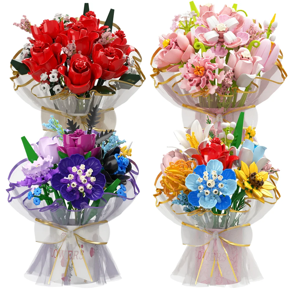 

Permanent Flower Building Blocks Rose Bouquet DIY Handmade Plant Potted Toy Ornament For Boys and Girls Gift