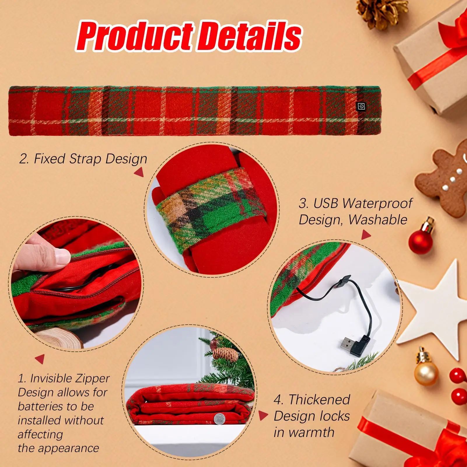 

Electric Heated Scarf Christmas-Themed Cold Weather Neck Warmer Electric Heating Scarf For Women Men Him Her Adults Father