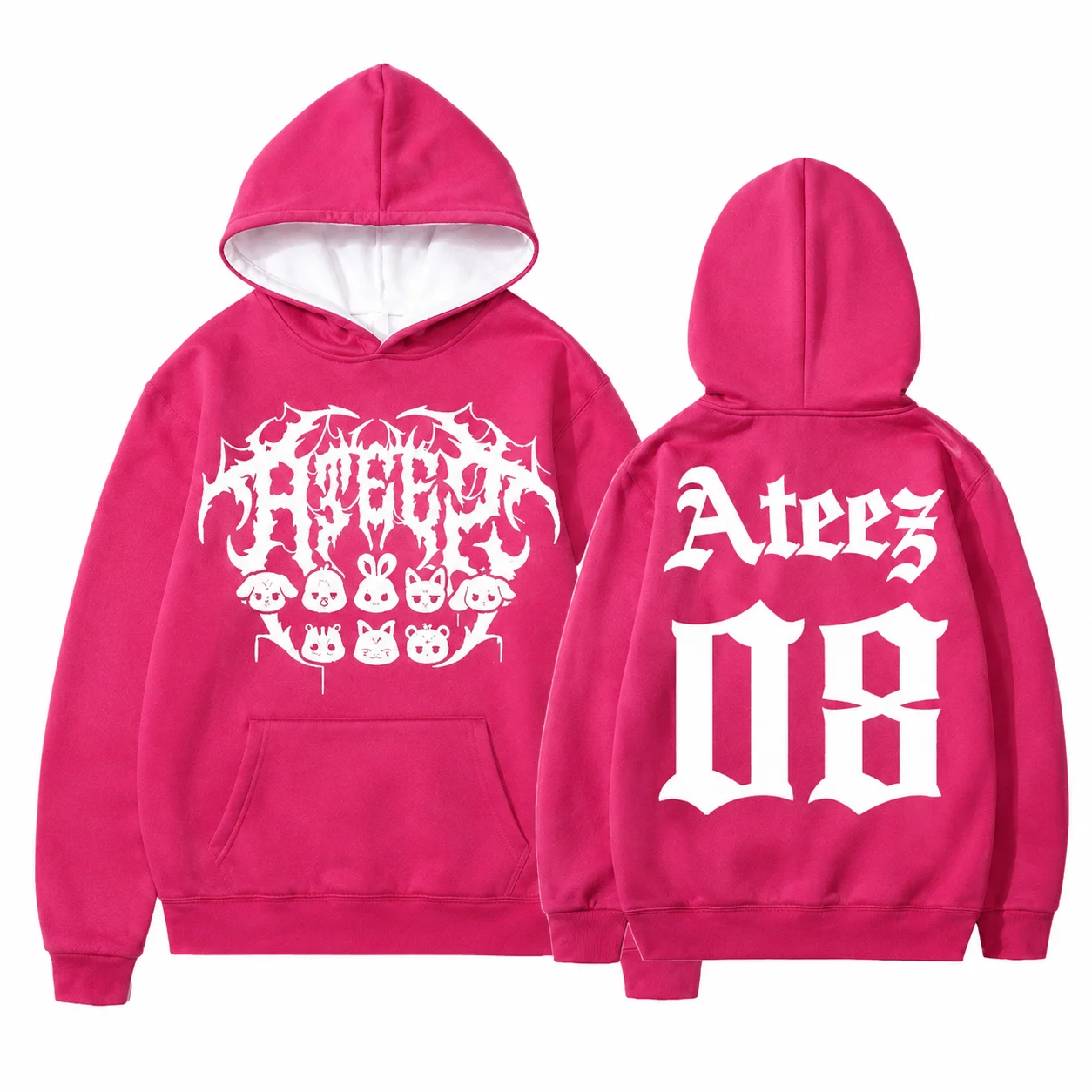 Männer Frauen Kinder ATEEZ Polyester Hoodie Doppelseitiger Druck Kpop Fan Merch Kapuzenpullover Niedliches Cartoon-Maskottchen Gothic Grafik – Detail 3
