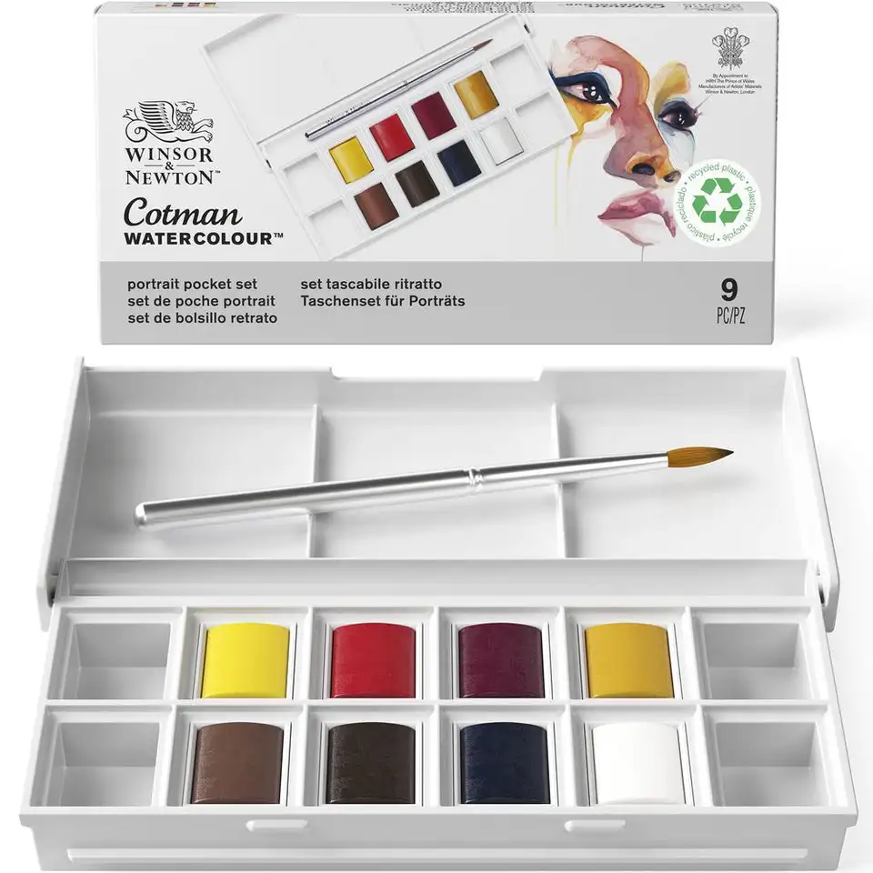 

Winsor & Newton Cotman Watercolor Paints 8 Colors Portrait Pocket Set Portable Solid Watercolor Pigments Artists Travel Set Art