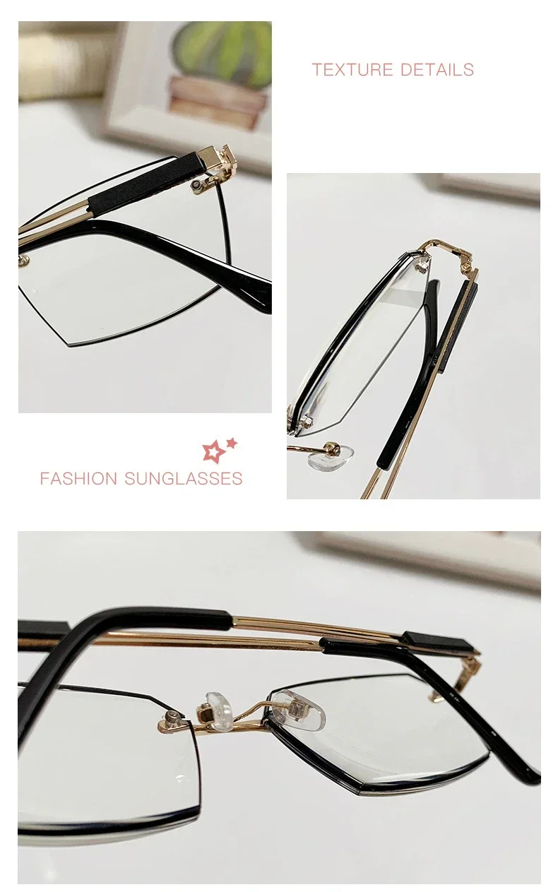 Randlose Lesebrille für Damen, Anti-Blaulicht-Schnittkante, mittleres Alter und ältere Menschen, modische Brillen für Herren – Detail 3