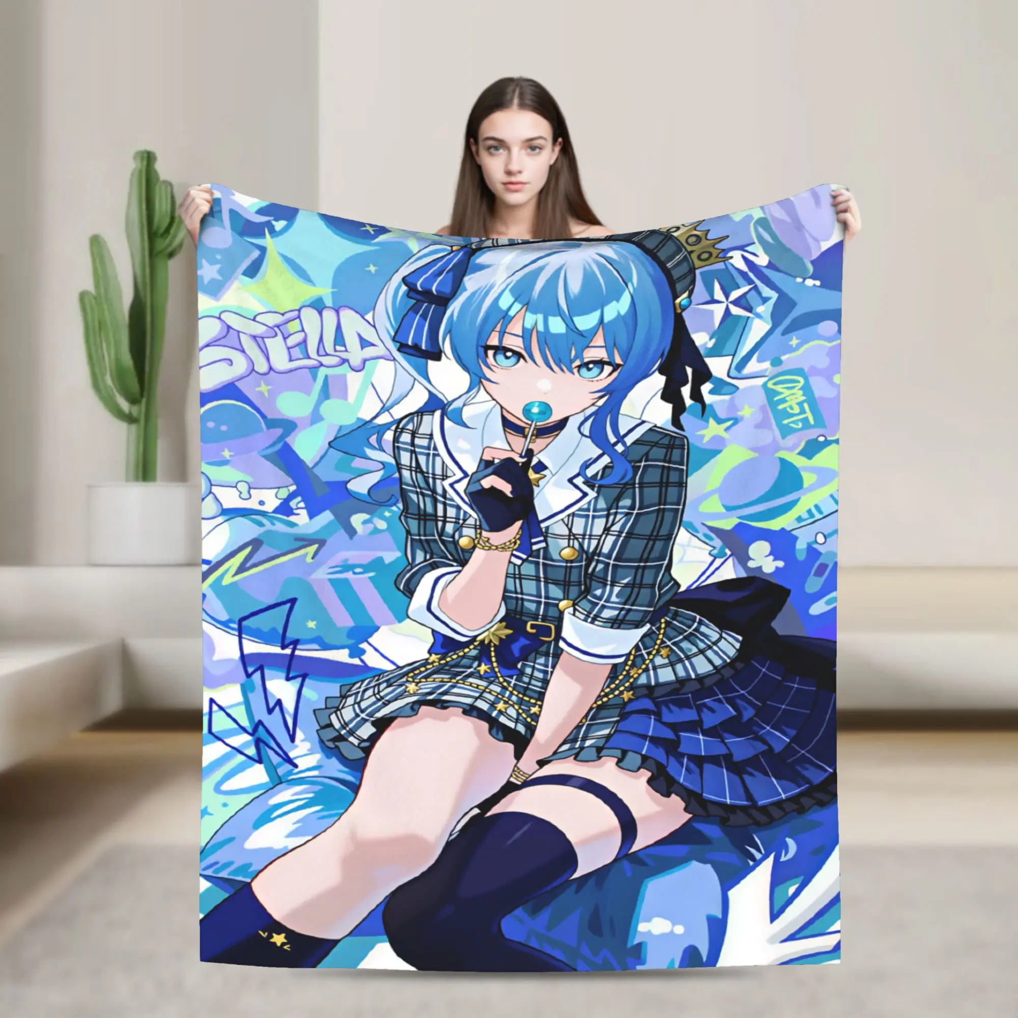 Anime Singer Idol H-Hololive Suise Plush Blanket Children Flannel Bedding Throws For Couch Chair Sofa Bed Warm Soft Bedspread