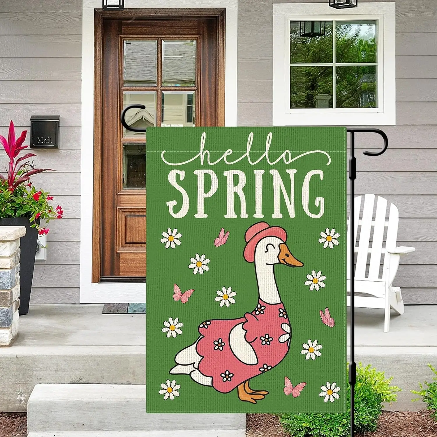 DLZDN Spring Goose Floral Garden Flag 12×18 Inch Double Side Vertical Burlap Farmhouse Yard Sign Seasonal Outdoor Decoration GGX