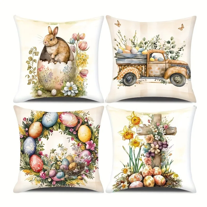 Easter decoration pillow cover home room decoration truck cross rabbit and egg pattern printing sofa cushion cover