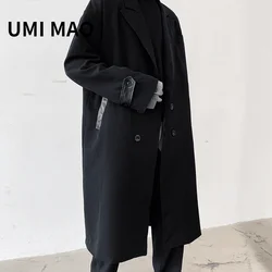 UMI MAO-야마모토 요지 클래식 올 매치 블랙 심플 미드 렝스 윈드브레이커 트렌치 코트 Y2K, 한국 스타일 기질 여성 남성