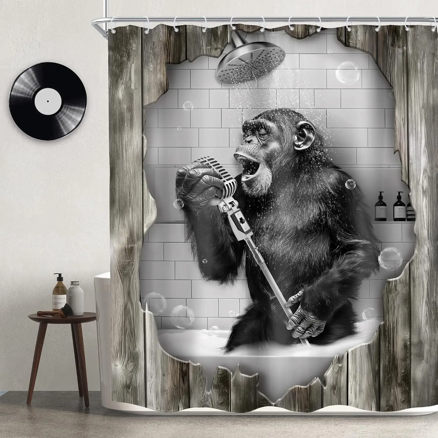 Funny Gorilla Playing Guitar Shower Curtain Bathroom Decor Animal Novelty Curtain 180x180cm Modern Home Accent