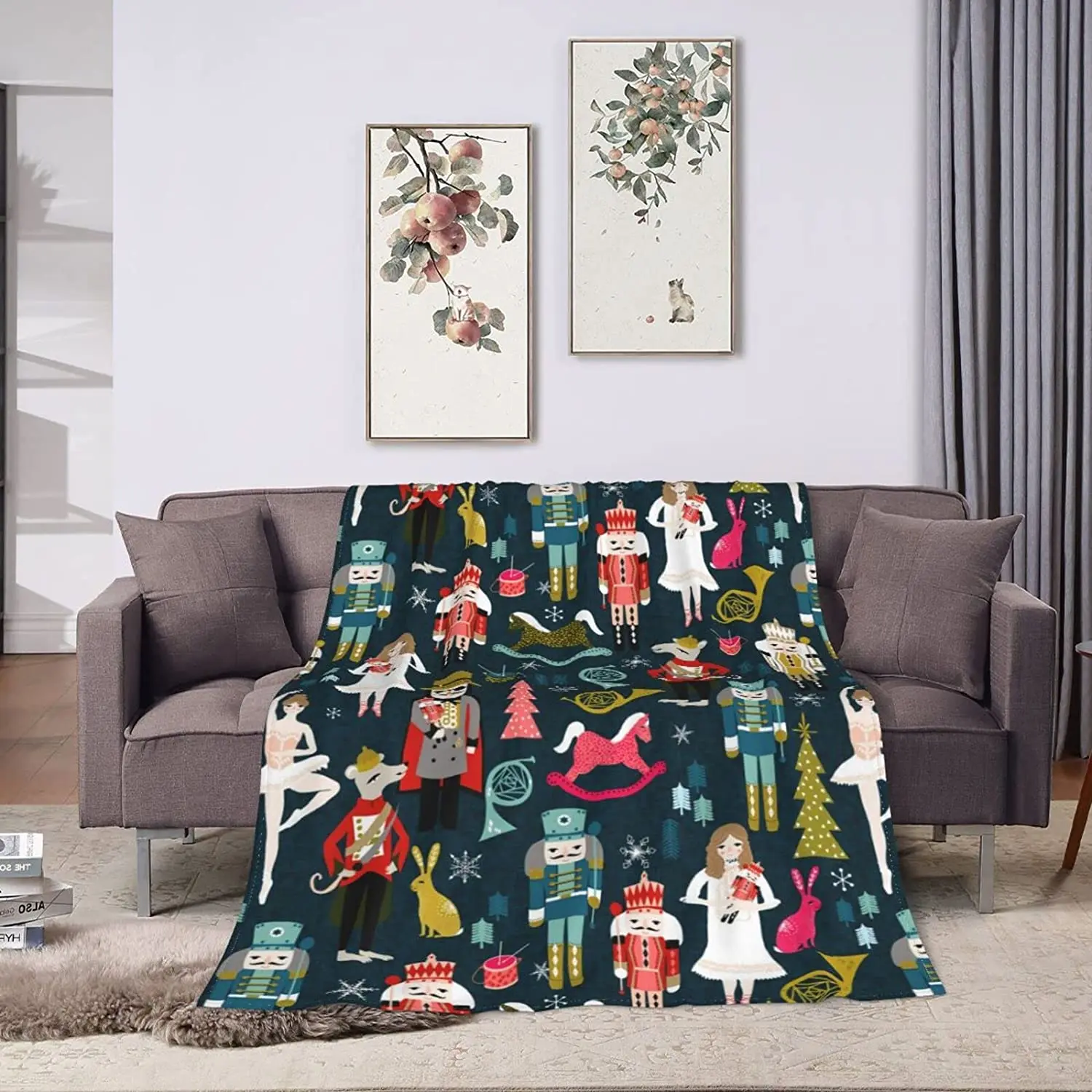 Christmas Nutcracker Throw Blanket Nutcracker Ballet Dance Plush Blanket Xmas Nutcracker Fuzzy Blanket for Bed Sofa Couch Party