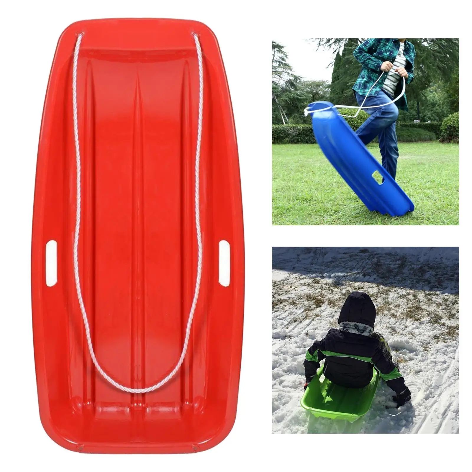 Snow Sled Toboggan Sledge Winter Toboggan Sled Pull Ropes for Winter Sports Outdoor Activities Grass Skiing Downhill Sledding