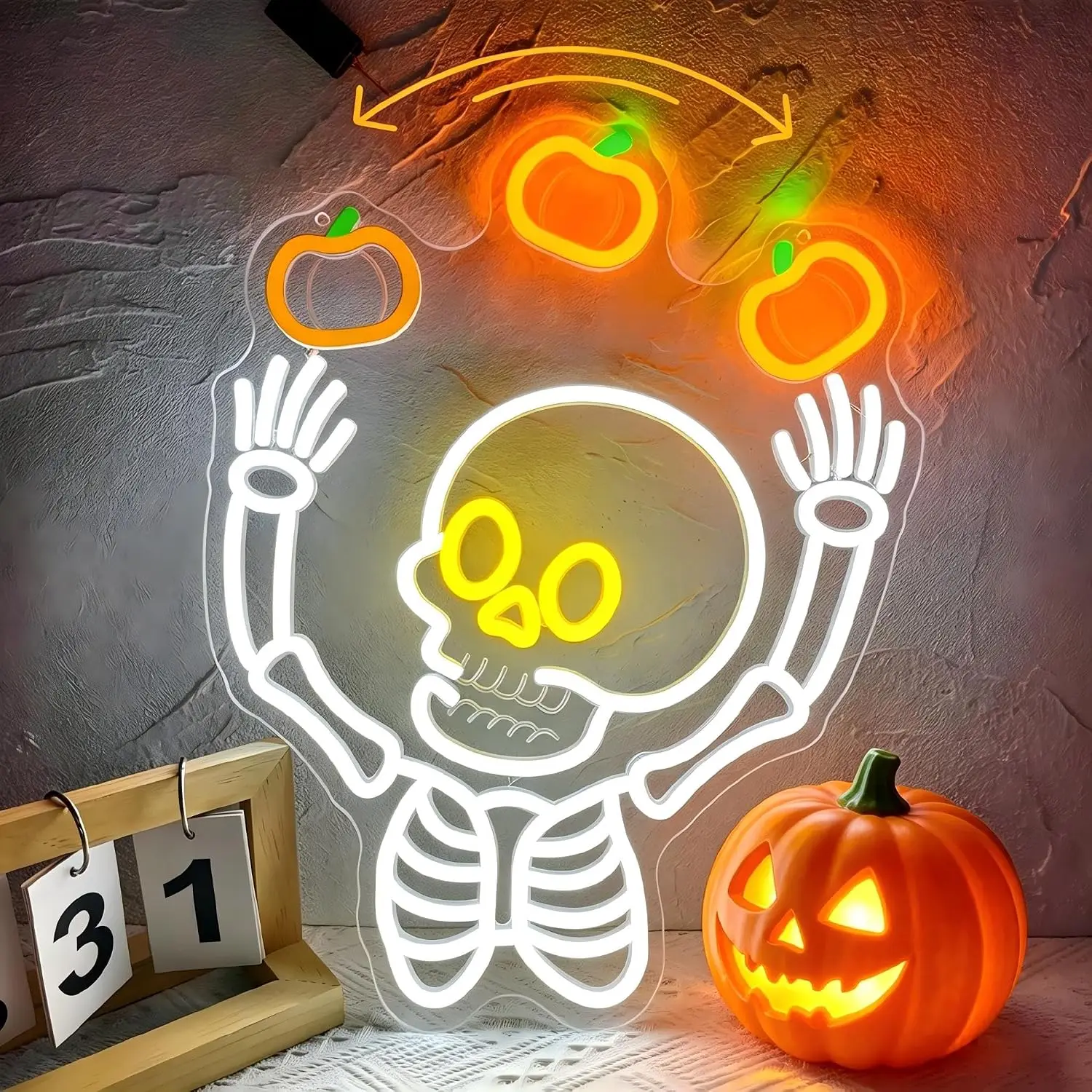 Skeleton Neon Sign Halloween LED Glowing for Party Home Bedroom Bar Man Cave Gaming Room Wall Decor Gift USB Powered Neon Light