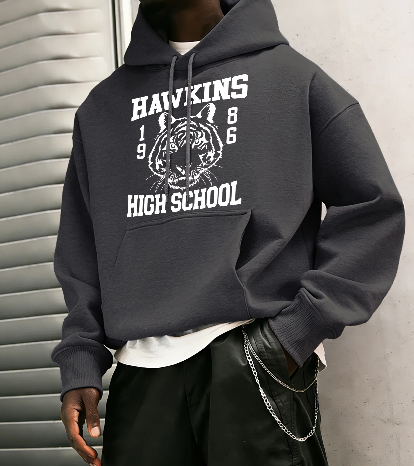 

Мужские базовые худи с карманами в стиле Hawkins High School 1986, винтажные топы, повседневная модная одежда с длинными рукавами, унисекс, флисовые, свободного кроя