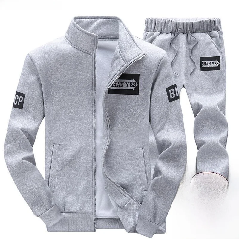 

Мужской комплект свитшотов, весенне-осенний новый джемпер с воротником-стойкой, модные повседневные брюки, комплект из двух предметов для бега, молодежный длинный све