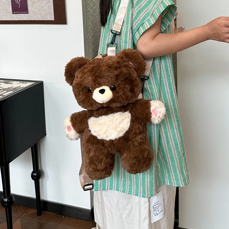 Sac à dos ours en peluche mignon, poupée au design de thé au lait, sac à bandoulière doux pour filles, paquet d'animaux de dessin animé