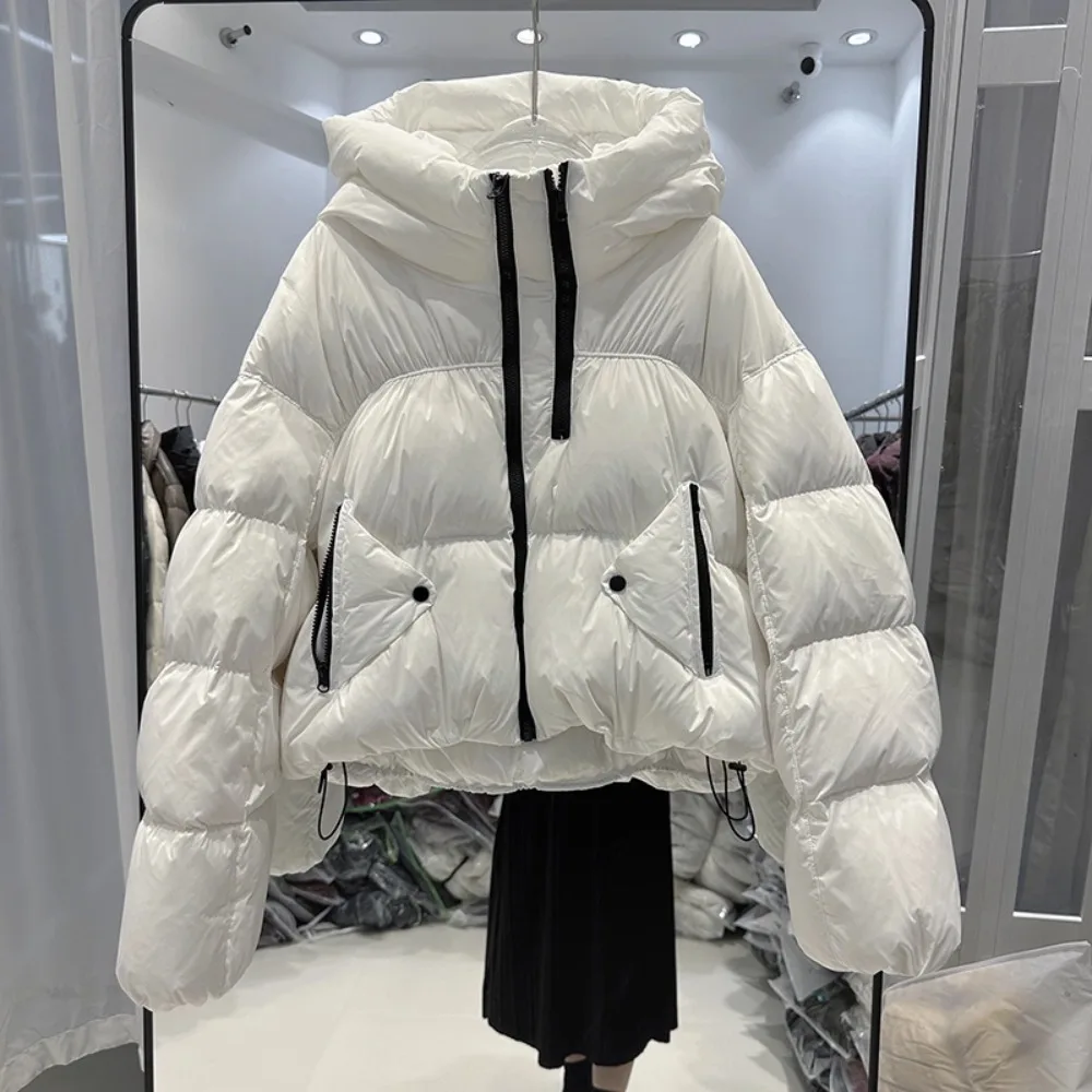 Puffer Coat Women Vintage Down Coat Autumn Winter Long Sleeve Hooded Parkas Female Casual Thicken Warm Down Jackets Feathers