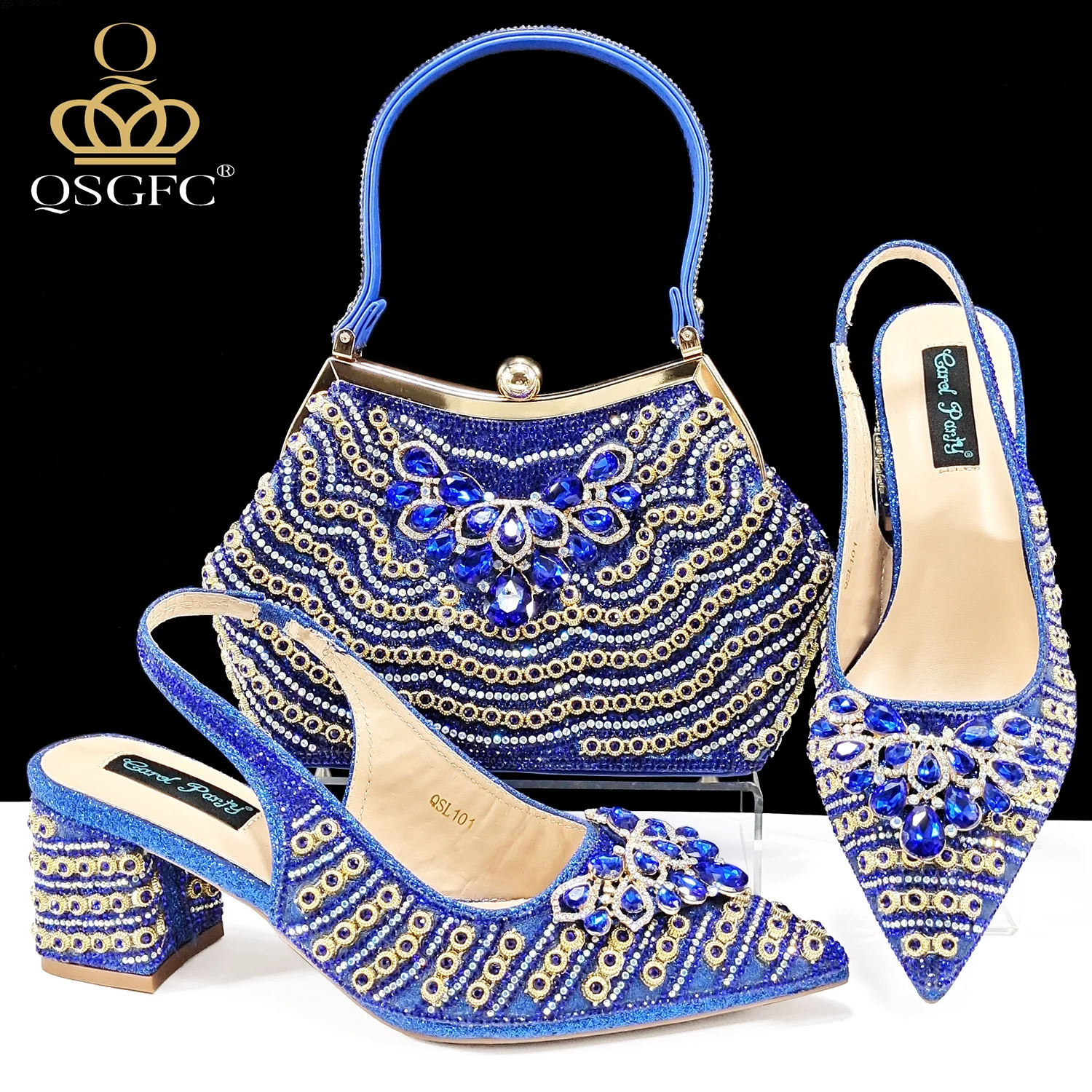 QSGFC New Rhinestone Big Pumps And Bag To Party 2024 INS Style Pointed-Toe Shoes And Bag Elegant High Heels for Women