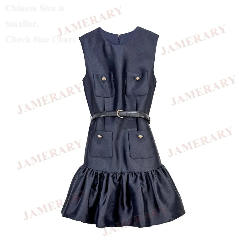 Elegancka Letnia Satynowa Krótka Sukienka Damska Dwurzędowa Bez Rękawów Suknia Balowa Ołówkowa Mini Sukienka Wieczorowa Damski Pasek