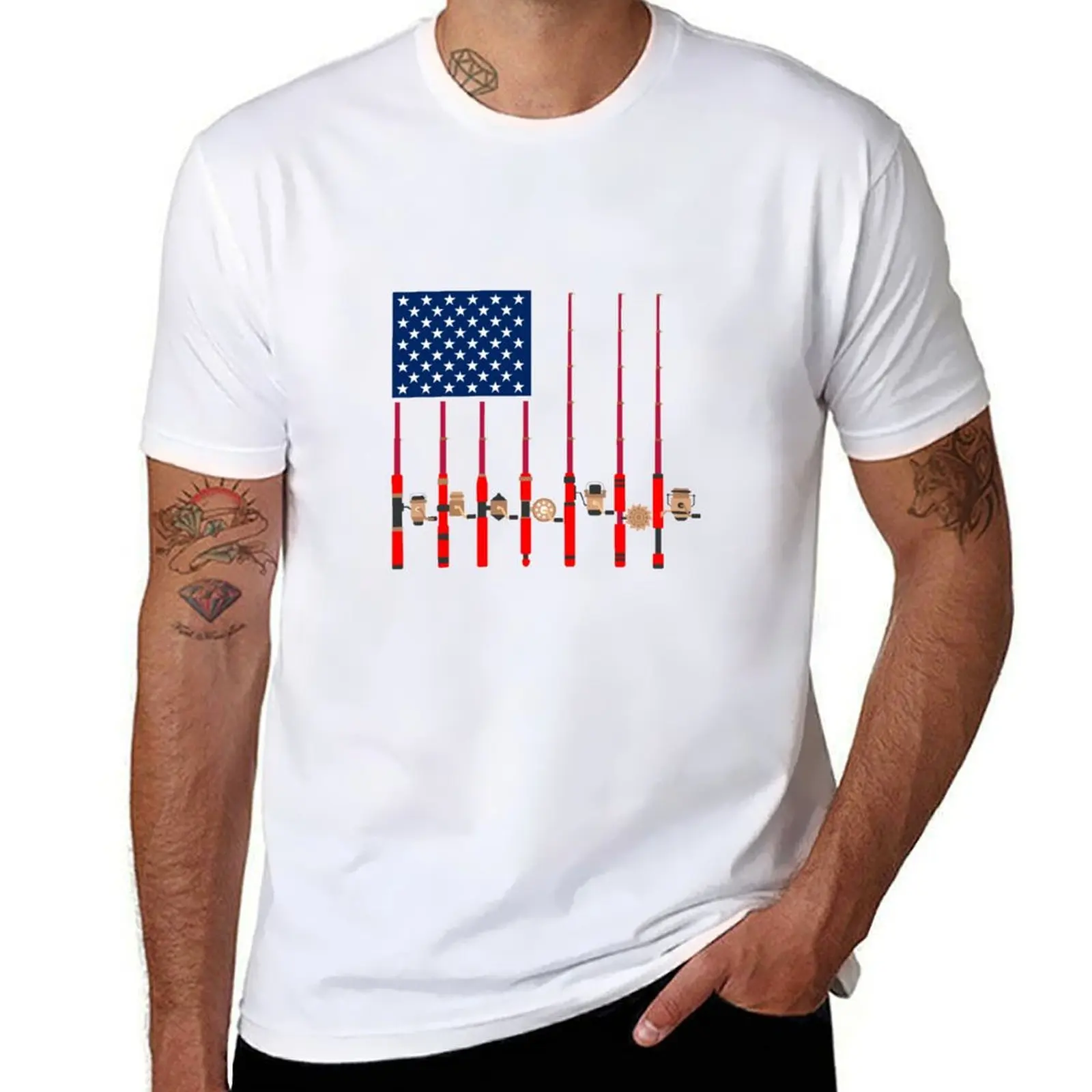 

shirt cotton man quality man American t shirts cotton Rod high Flag T-Shirt anime tshirt t Fishing