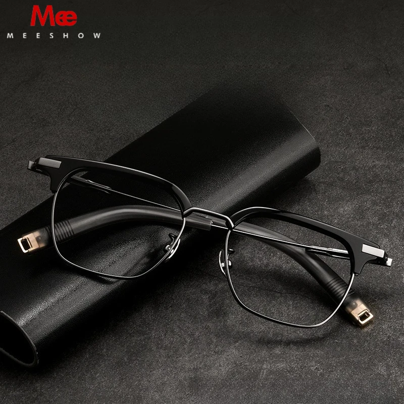 MEESHOW Fashion New Geometric Design Men's Anti-Blue Light L size Glasses Customizable Prescription Women Reading Glasses MS107
