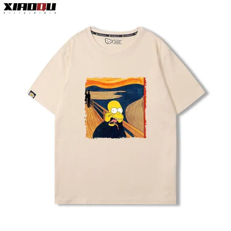 The Simpsons Animation Joint Shout Peripheral Short Sleeve Men\'s and Women\'s Summer Cotton American Casual T-Shirt Clothes Tide