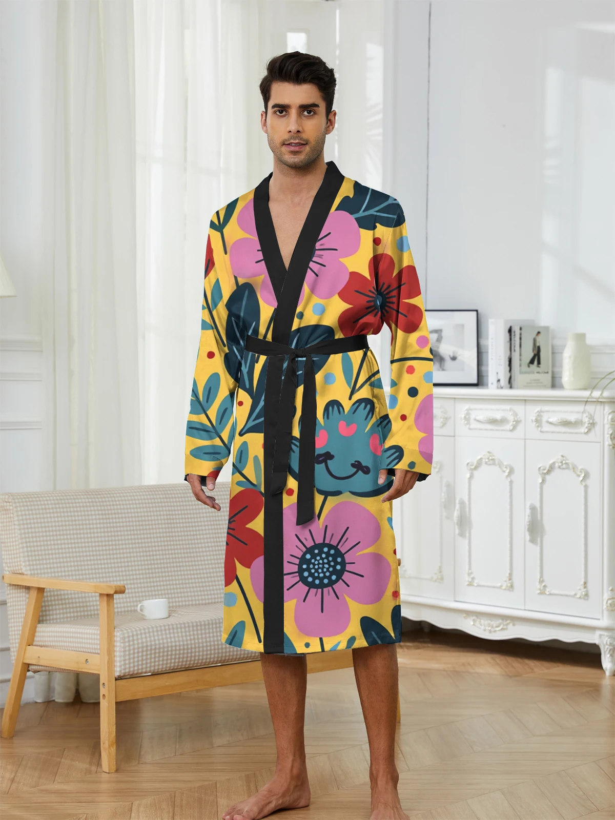 1pcs Men's Robes 2026 Spring/Summer Men's bathrobe Shower robe Robes Breathable Funny pajamas 3D Printed Graphic Bathrobe man