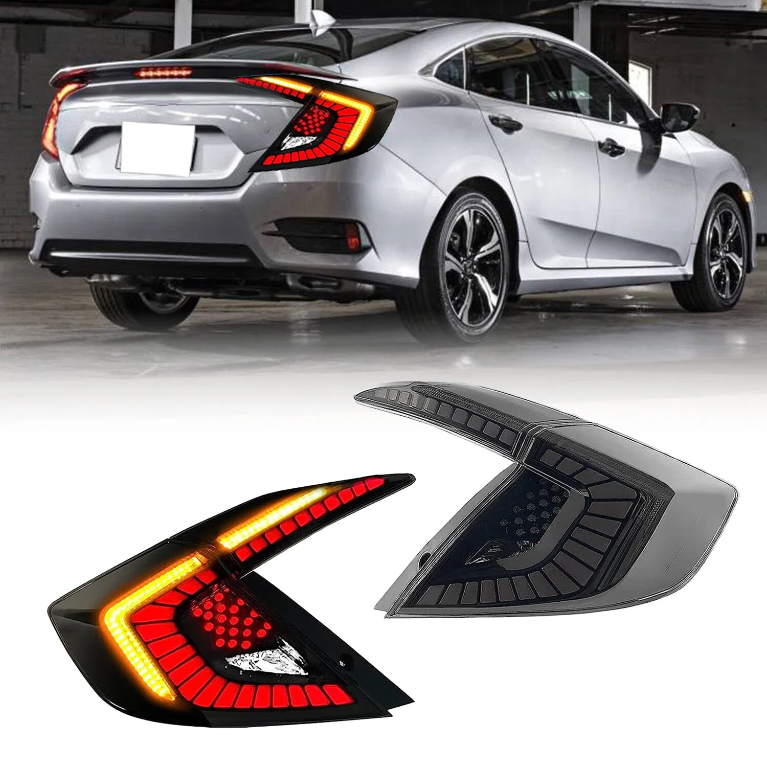 

LED Taillights Assembly DRL Turn Signal For Honda Civic 10th Gen 2016-2020 Dragon Scale Rear Tail Lamps Brake + Reverse Light