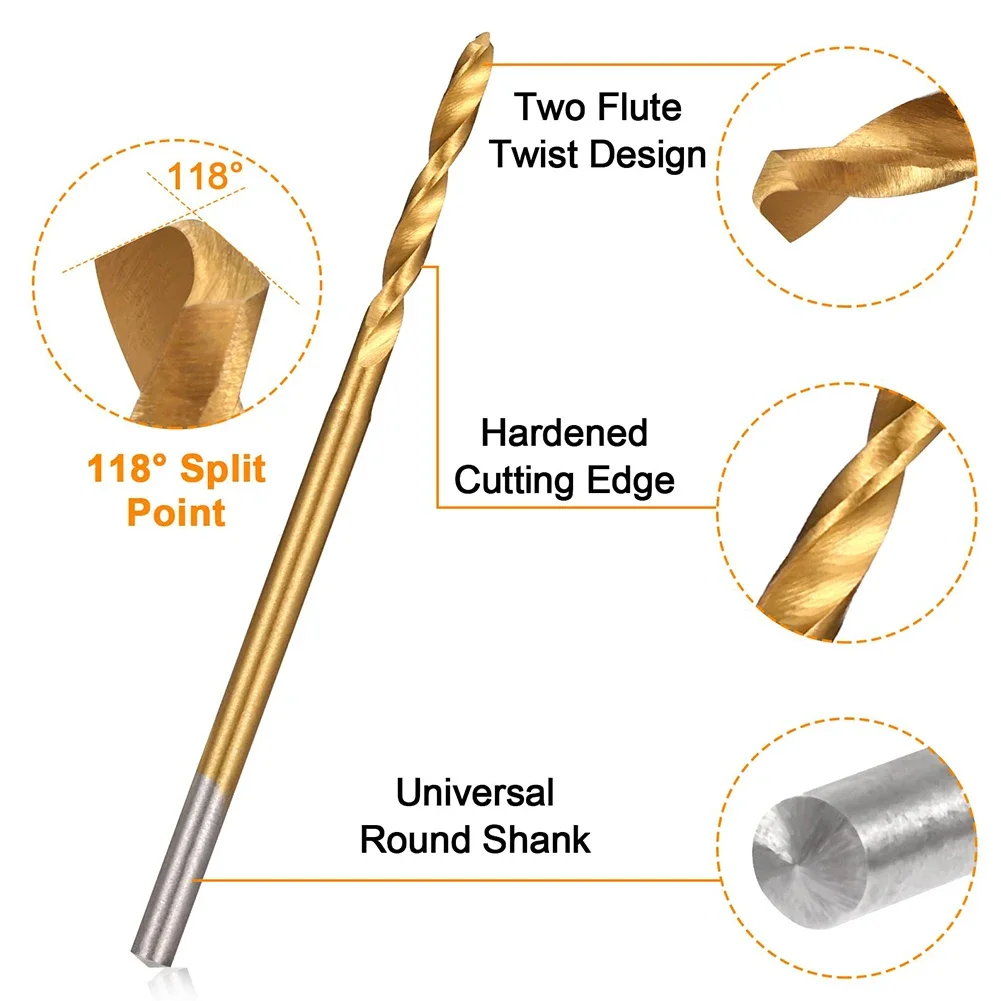 

DIY Drill Bits Mini Drill Bit Set 10 Pieces Set 2.35mm Shank Diameter Efficient Drilling Gold Color High-Speed Steel