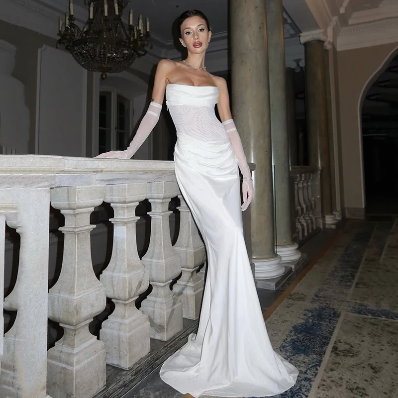 

Eightree White Mermaid Wedding Dresses 2026 Strapless Sleeveless Corset Wedding Gowns Women Bridal Evening Prom Dress Customized