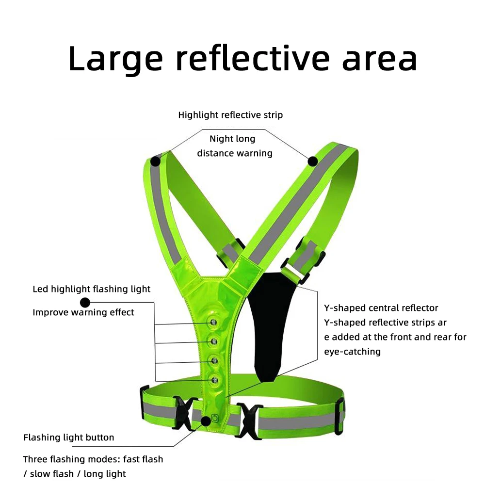 LEDライト付き反射ベスト,ナイトウェア,調節可能な安全反射ベスト,アウトドアスポーツ,警告