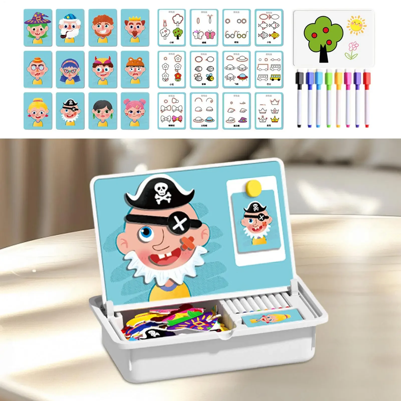 Montessori Magnetic Puzzle for Kids 3-6, 4-in-1 Educational Drawing Board, Portable Travel Toy