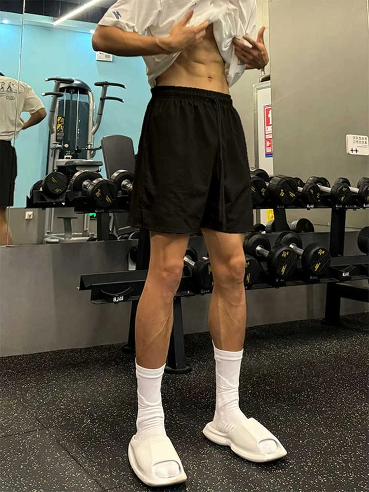 

Мужские летние спортивные брюки American Sle Bla Fitn из нейлона, быстросохнущие, из ледяного шелка, для бега, повседневные, с четырьмя или пятью карманами