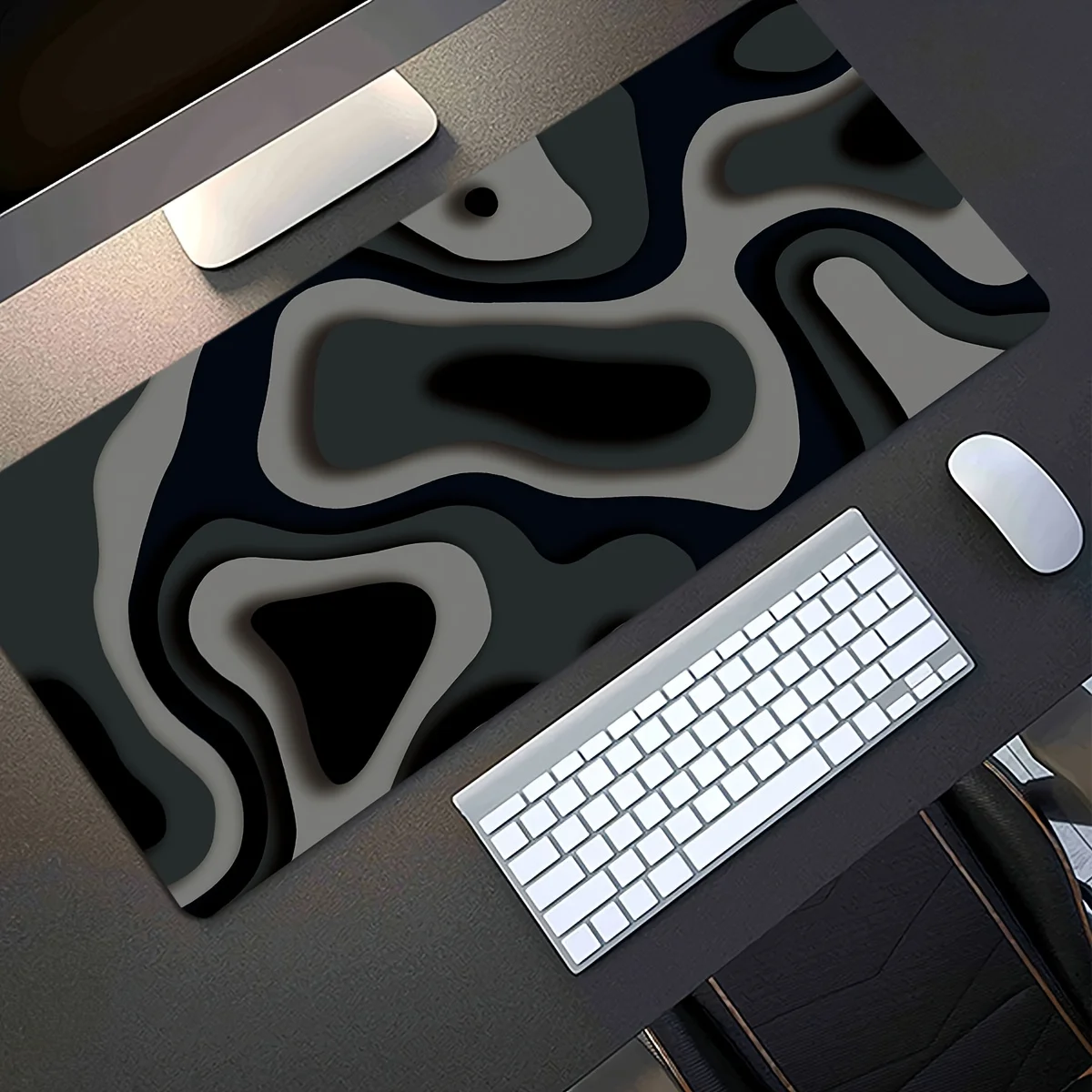 

Очень большой игровой коврик для клавиатуры, минималистичный черно-серый коврик с узором Streamline, прочный коврик для мыши, аксессуар для клавиатуры ноутбука